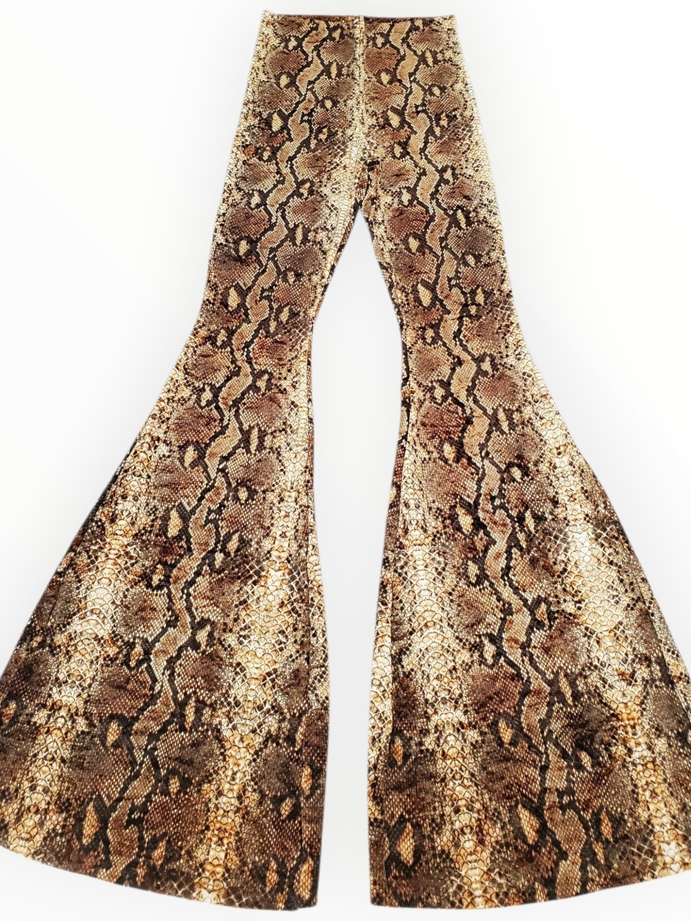 Velvet Snake Print Bell Bottom High Waist Flare Pants Brown & Black XS S M L XL